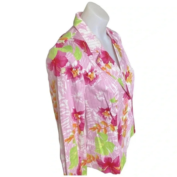 TRIBU | Women’s Pink Floral and Stripped Pattern Women’s Coastal Blazer Size 12 - Picture 3 of 6